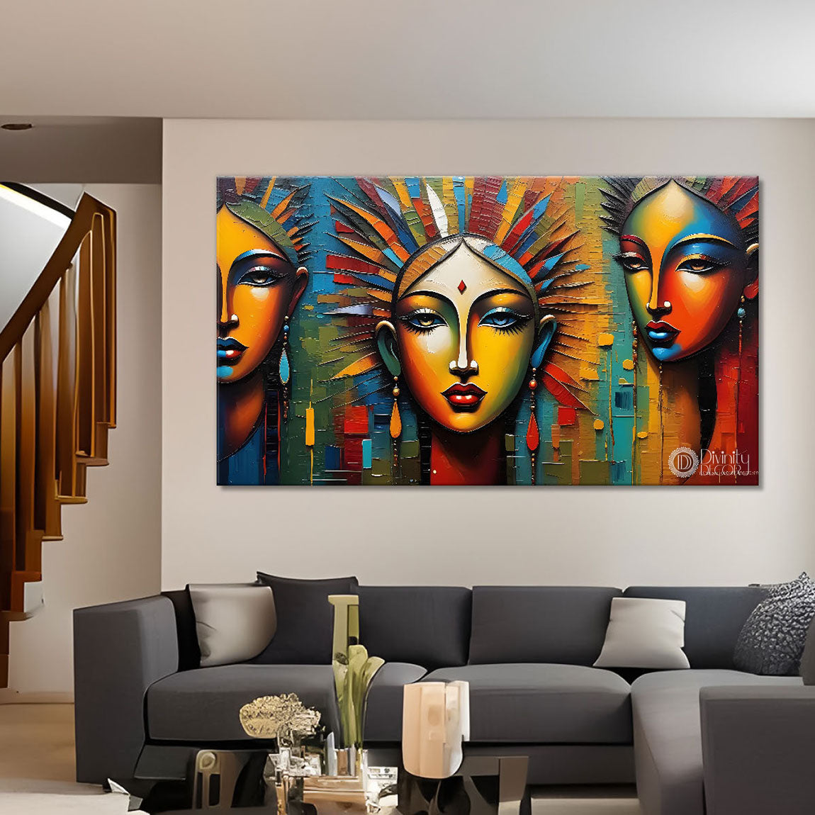 Three faces textured art Canvas Painting - Design - Modern-L-248