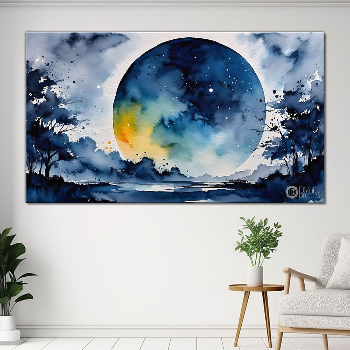 Mountains with trees and moon painting Canvas Painting - Nature Art -248