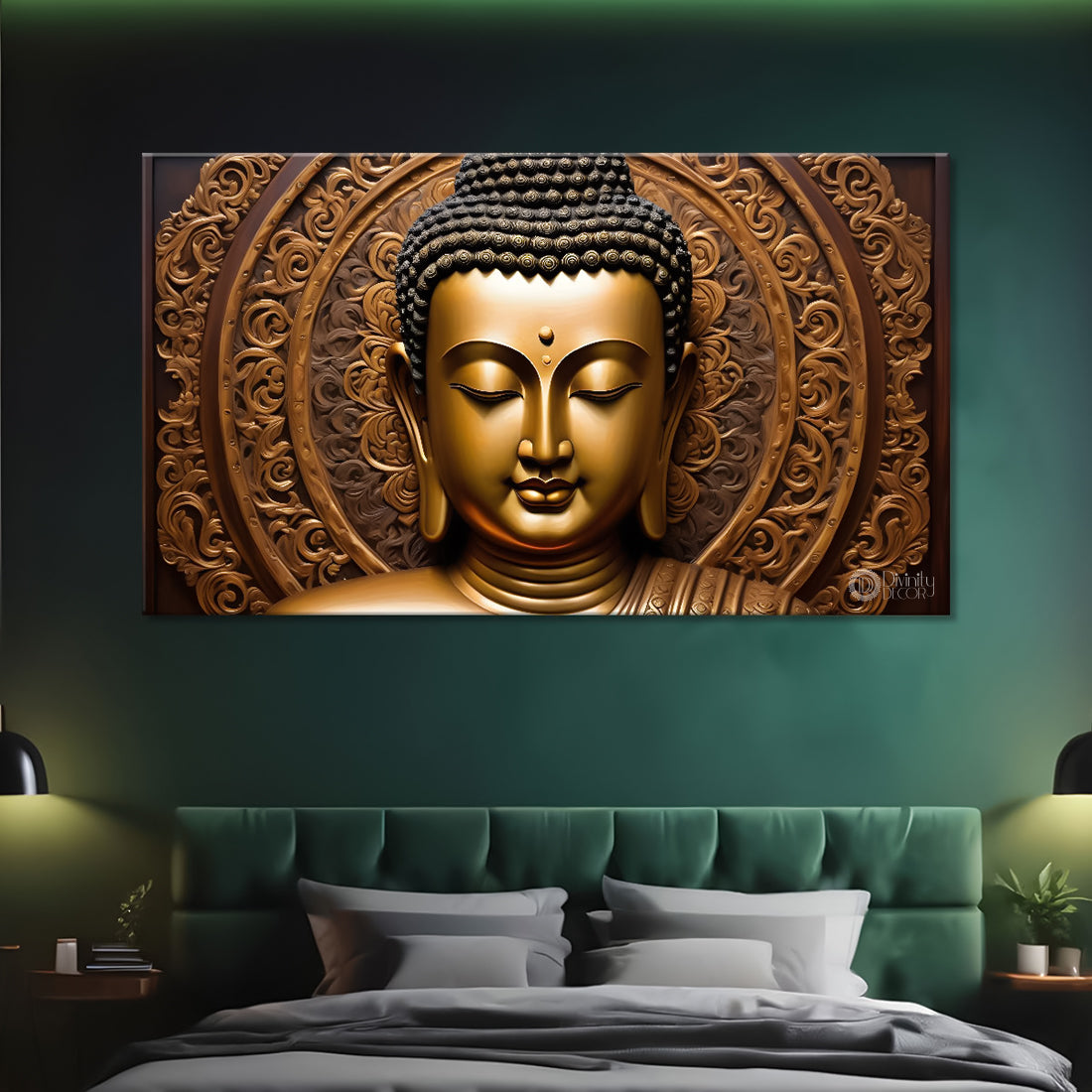 Golden buddha with brown textured background painting Canvas Wall Painting - Buddha-249