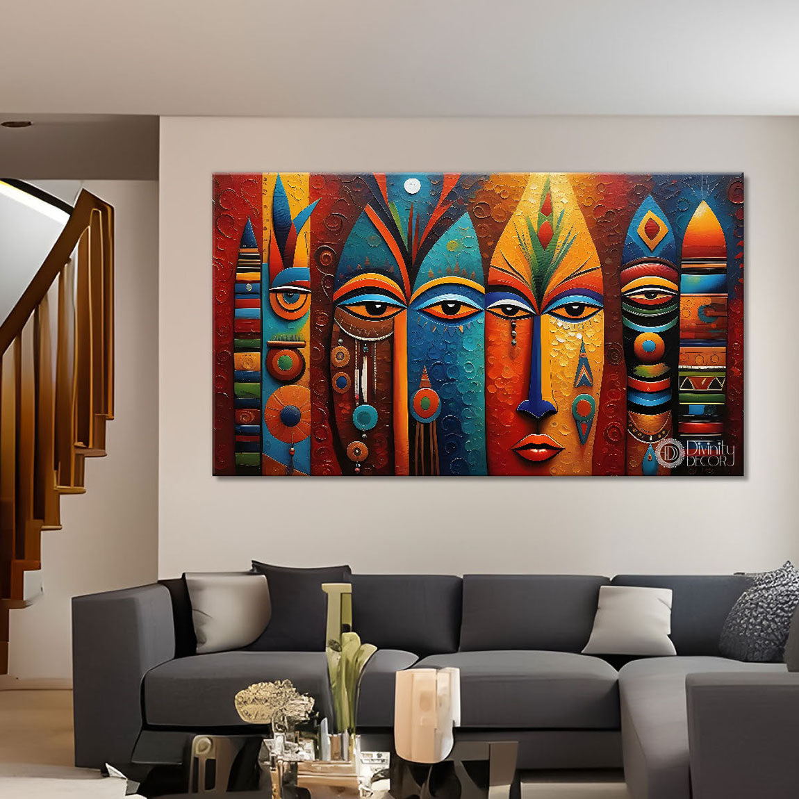 Tribal textured oil painting Canvas Painting - Design - Modern-L-249