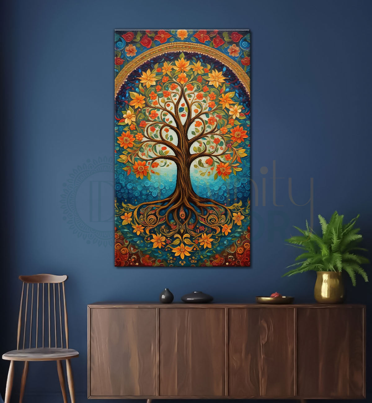 Tree with colourful flowers in bright background textured modern art Canvas painting - Tree-V-24