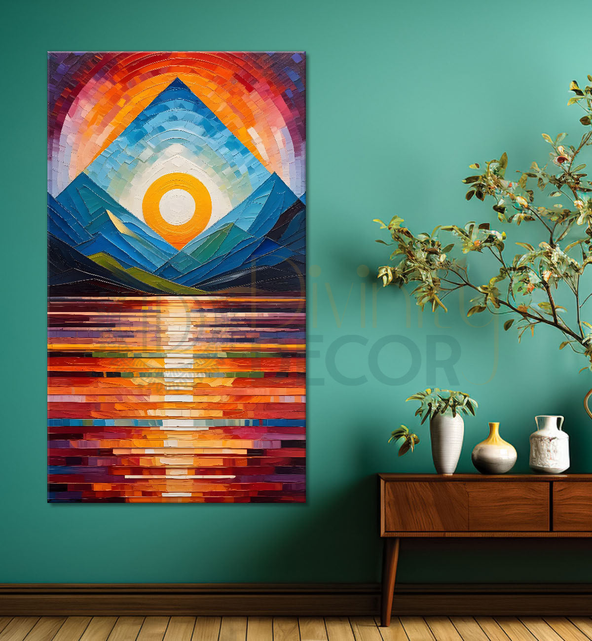 Colourful texutred modern art painting off mountains with sunset Canvas Painting - Design - Modern-V-24