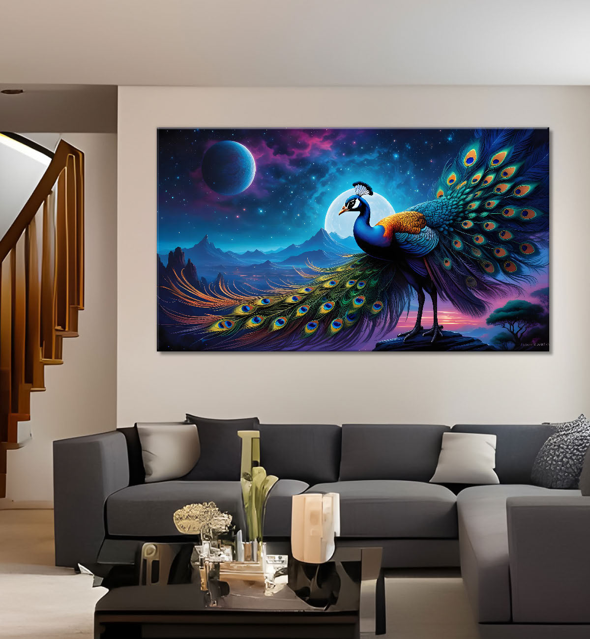 Peacock in the night modern art Canvas Painting - Design - Peacock-24
