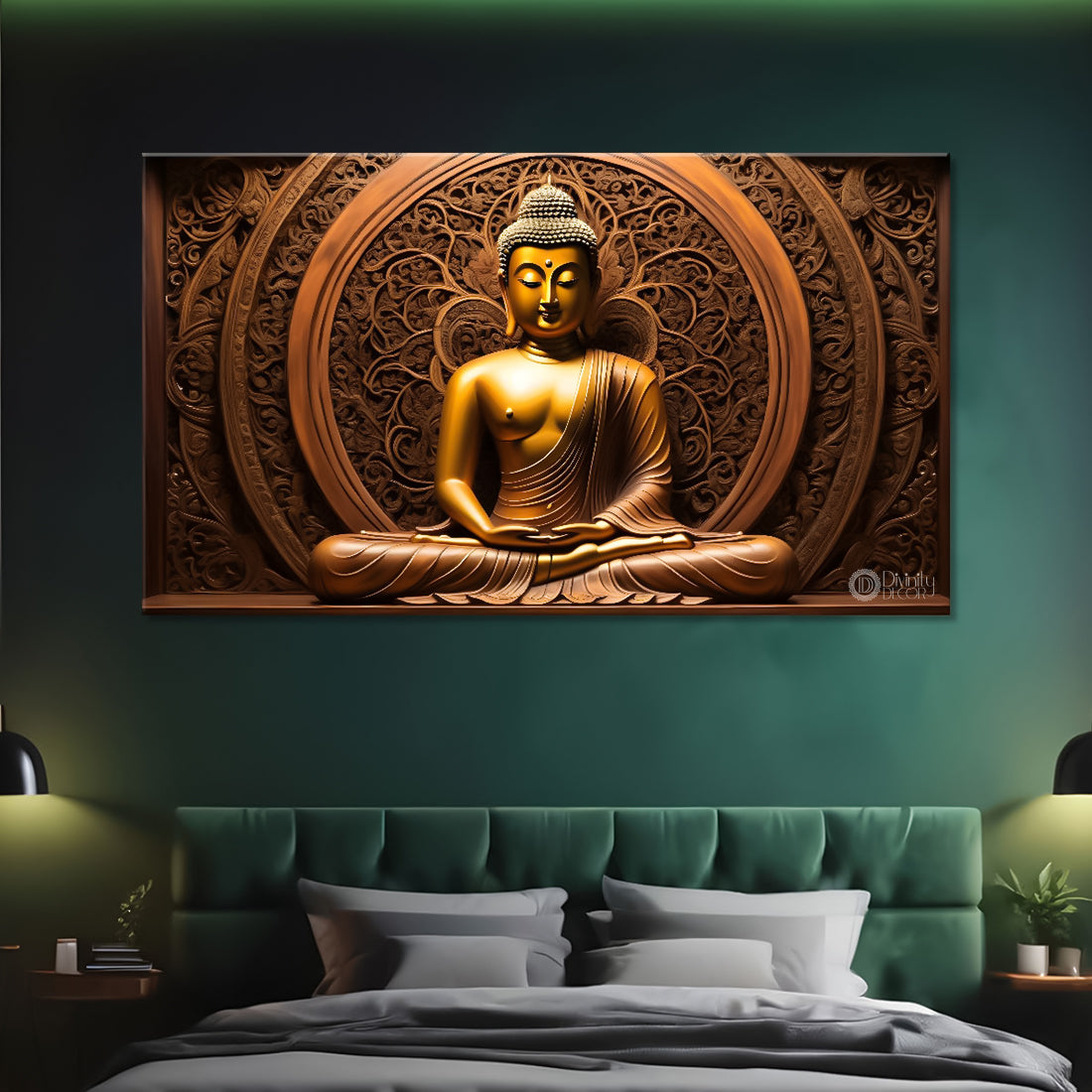 Golden buddha with brown textured background painting Canvas Wall Painting - Buddha-250