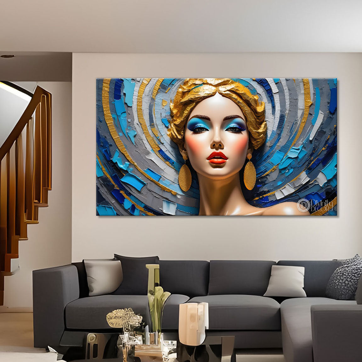 Beautiful lady face painting art Canvas Painting - Design - Modern-L-250