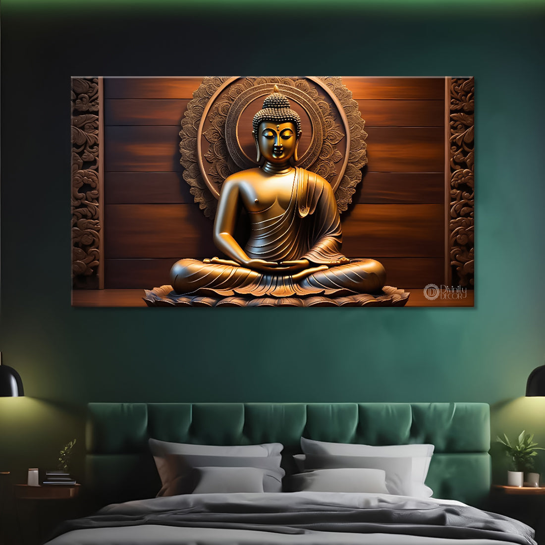 Golden buddha with brown textured background painting Canvas Wall Painting - Buddha-251