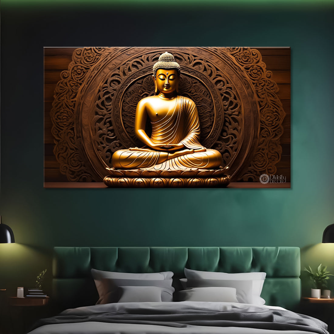 Golden buddha with brown textured background painting Canvas Wall Painting - Buddha-252