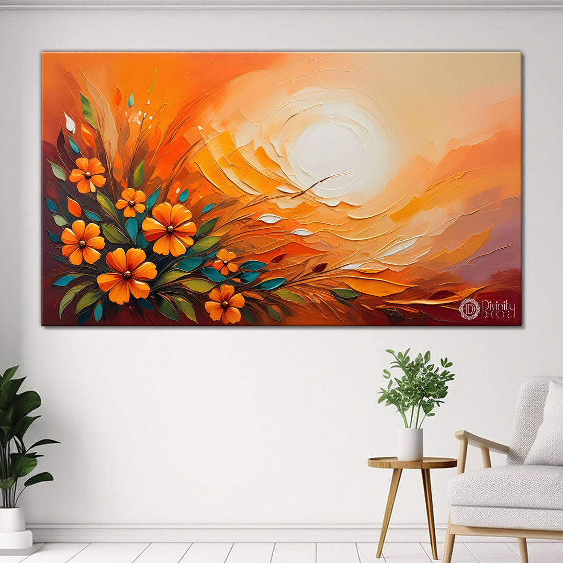 Flowers with sun textured painting Canvas Painting - Nature Art -252