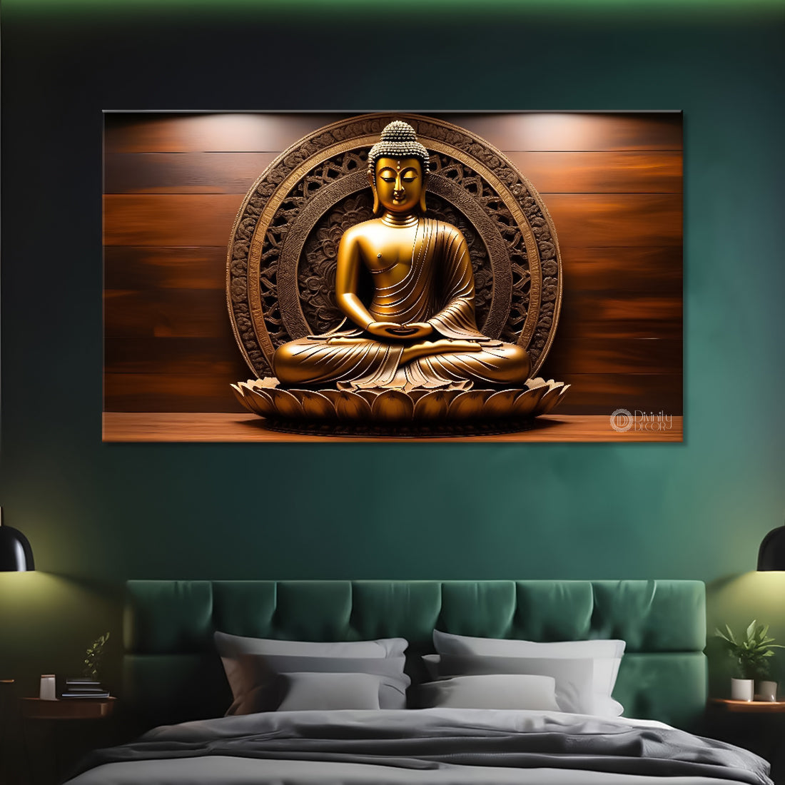 Golden buddha with brown textured background painting Canvas Wall Painting - Buddha-253