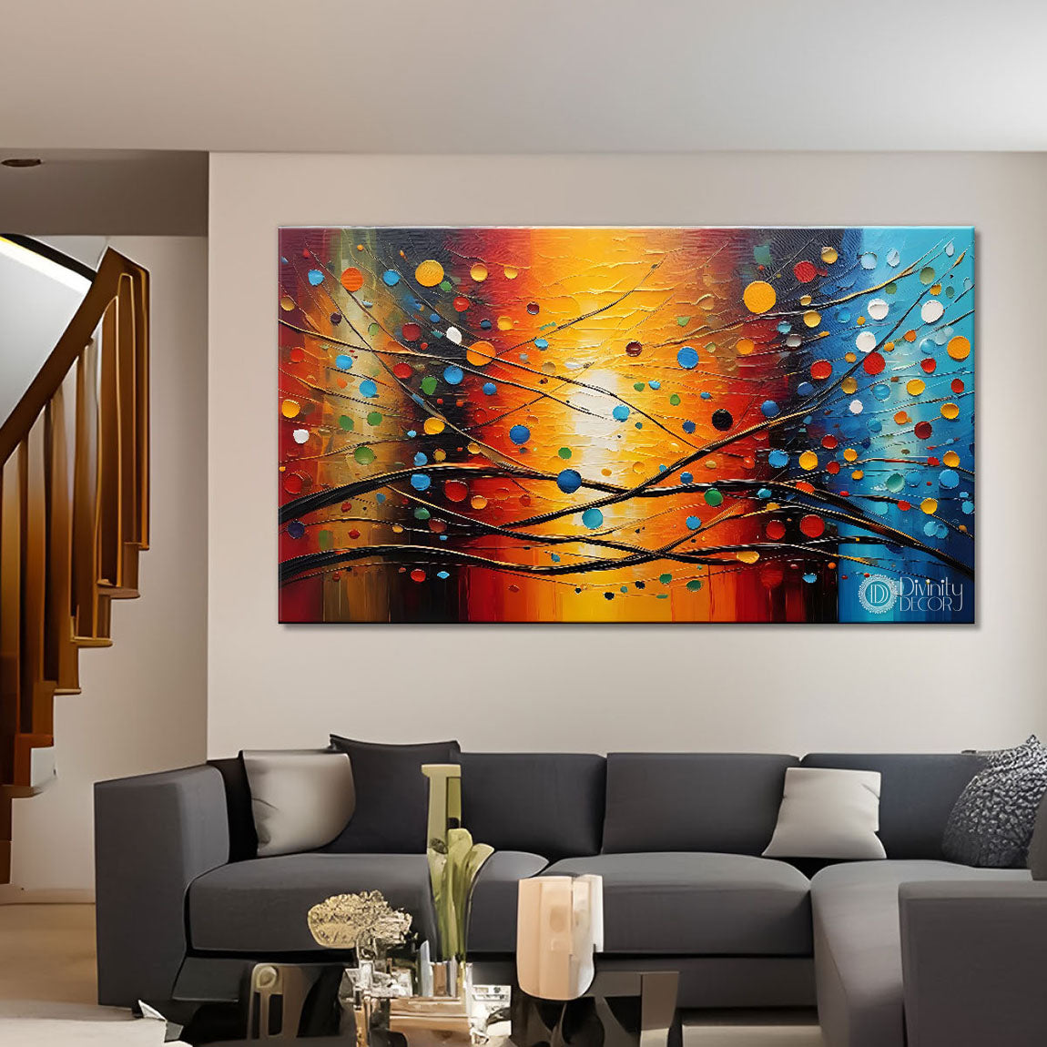 Branches in colorful background Canvas Painting - Design - Modern-L-253