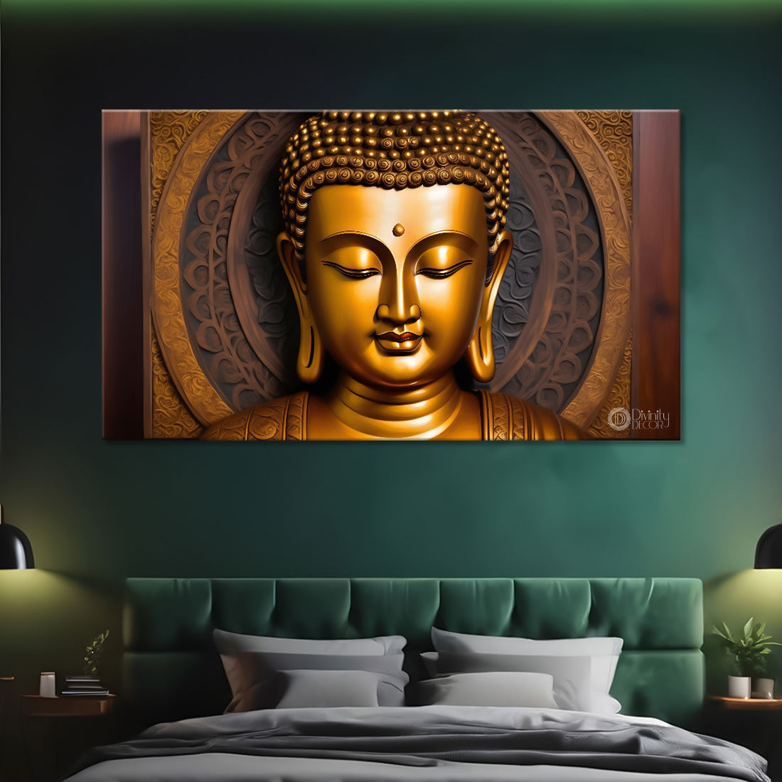 Golden buddha with brown textured background painting Canvas Wall Painting - Buddha-254