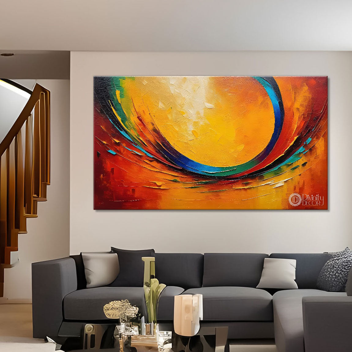 Colorful two rays textured art Canvas Painting - Design - Modern-L-254