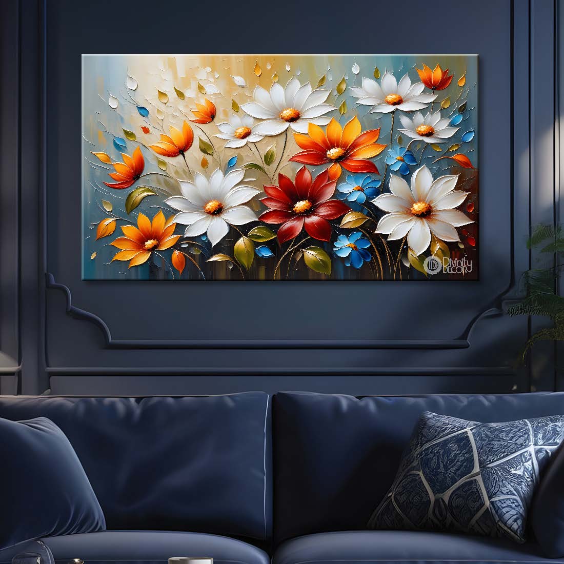 White and orange in light background painting - Flower-254
