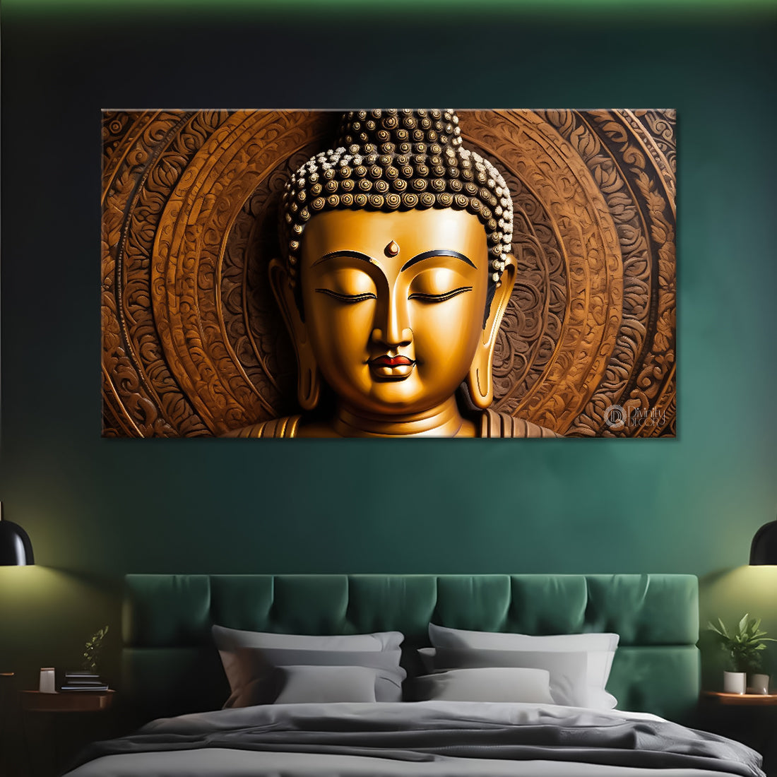 Golden buddha with brown textured background painting Canvas Wall Painting - Buddha-255