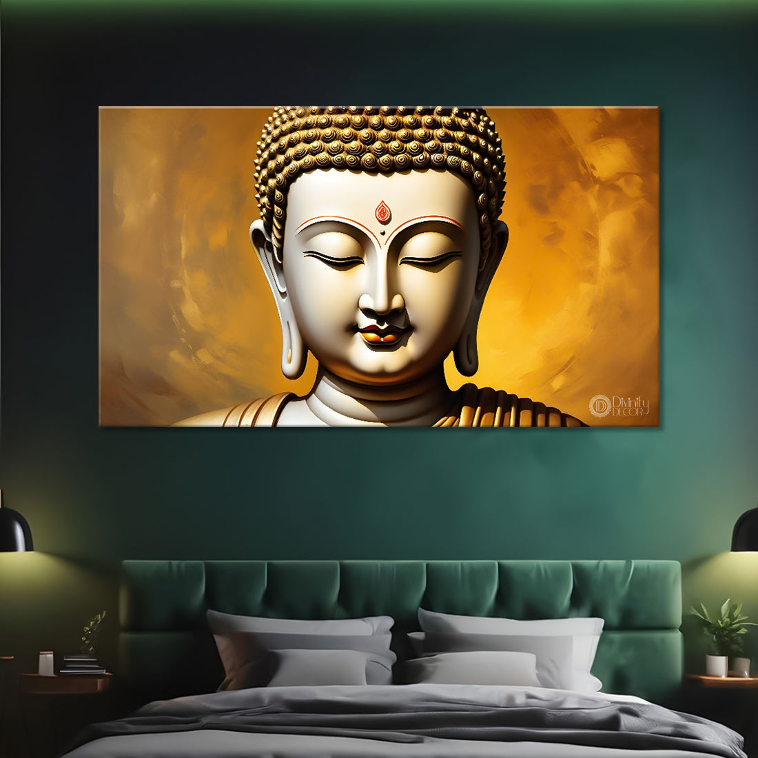 Buddha face with golden textured background painting Canvas Wall Painting - Buddha-256