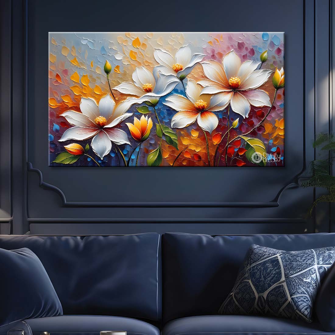 White flowers in the light background painting - Flower-256