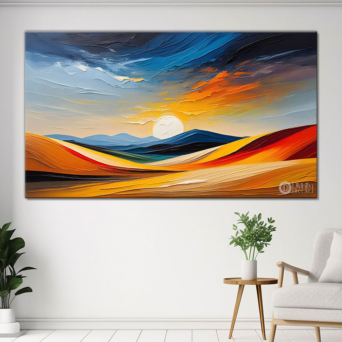 Mountains with sun in textured painting Canvas Painting - Nature Art -257