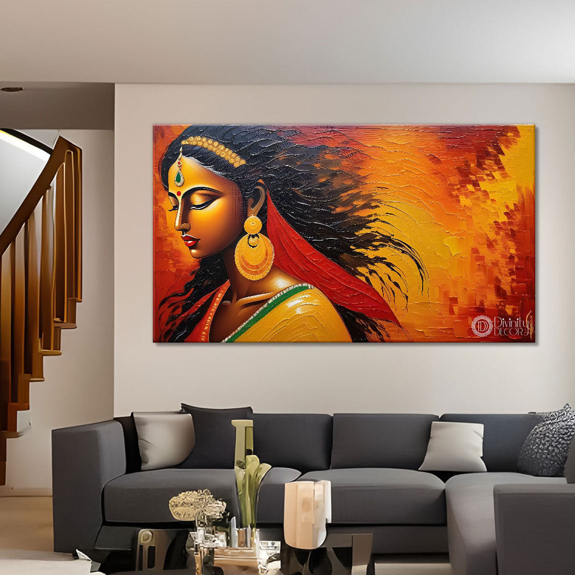 Beautiful lady with open hairs textured art Canvas Painting - Design - Modern-L-257
