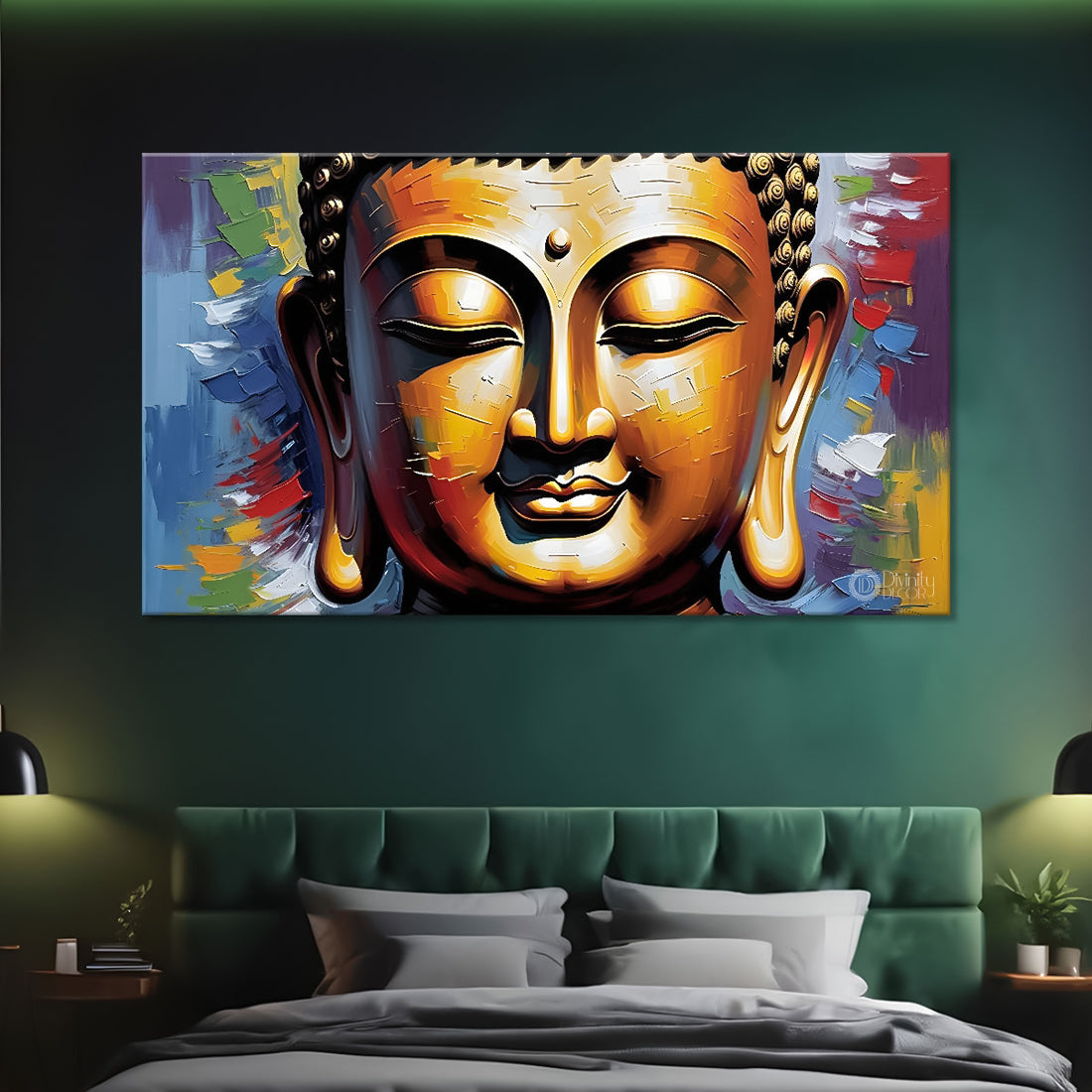 Golden buddha in colorful background textured painting Canvas Wall Painting - Buddha-258