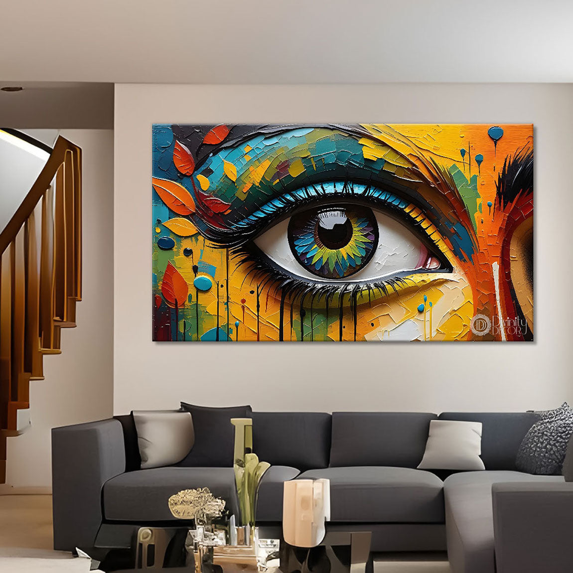 Sea green eye in colorful background texture art Canvas Painting - Design - Modern-L-258