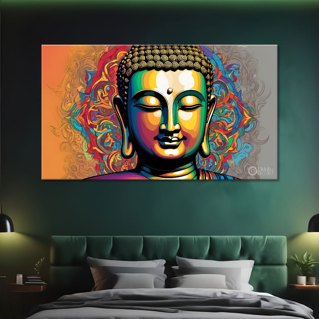Golden buddha in colorful background textured painting Canvas Wall Painting - Buddha-259