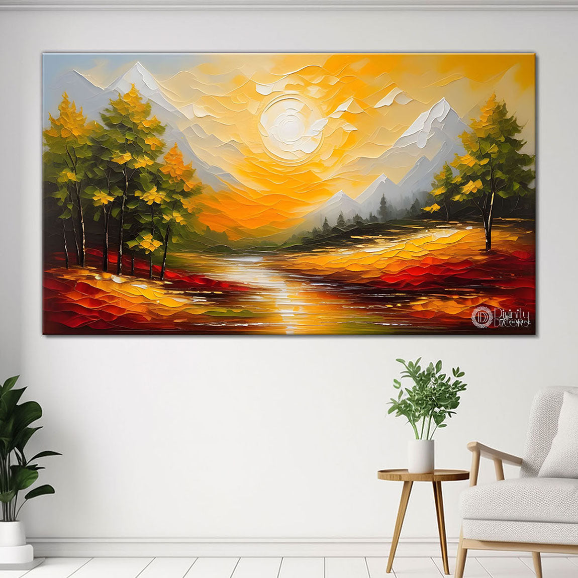 Trees with sun textured painting Canvas Painting - Nature Art -259
