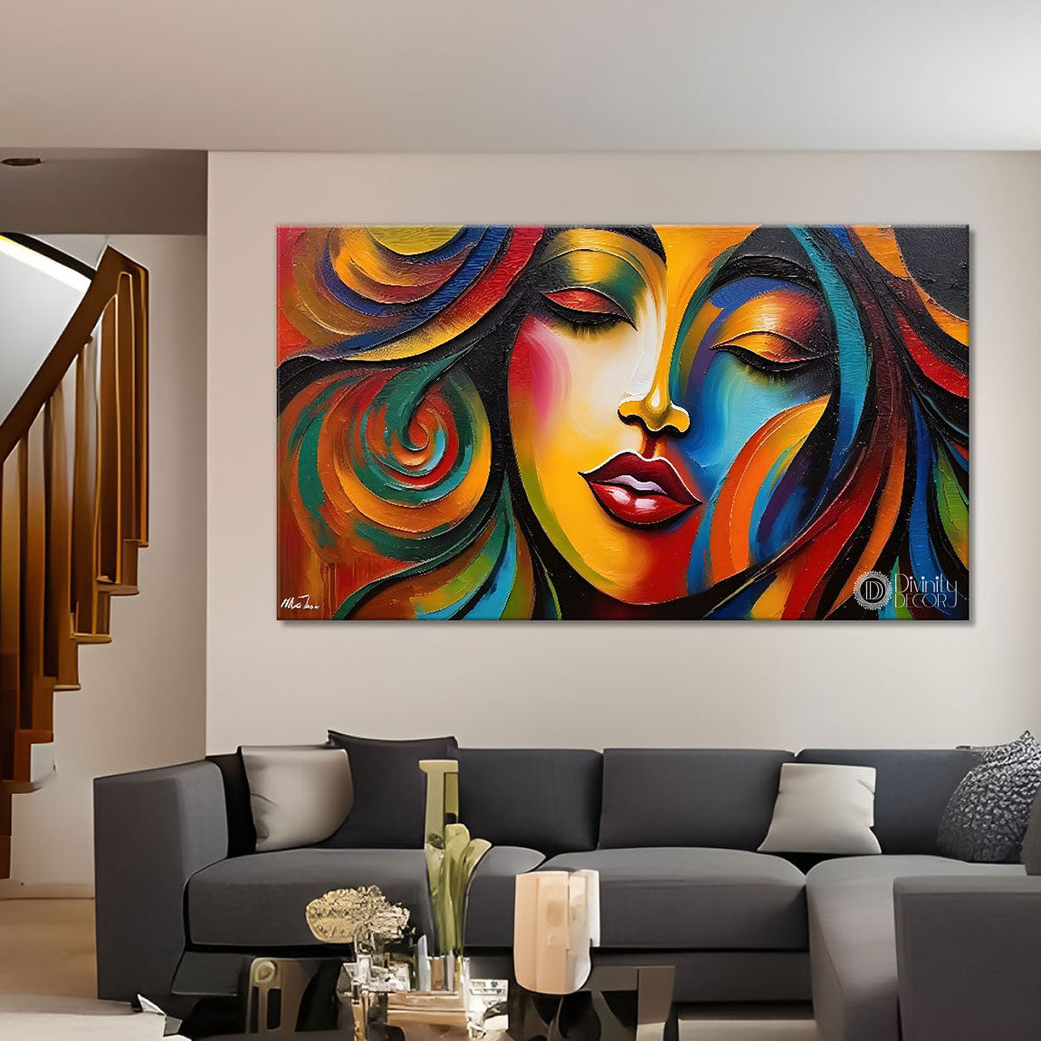 Modern lady face with colorful texture Canvas Painting - Design - Modern-L-259