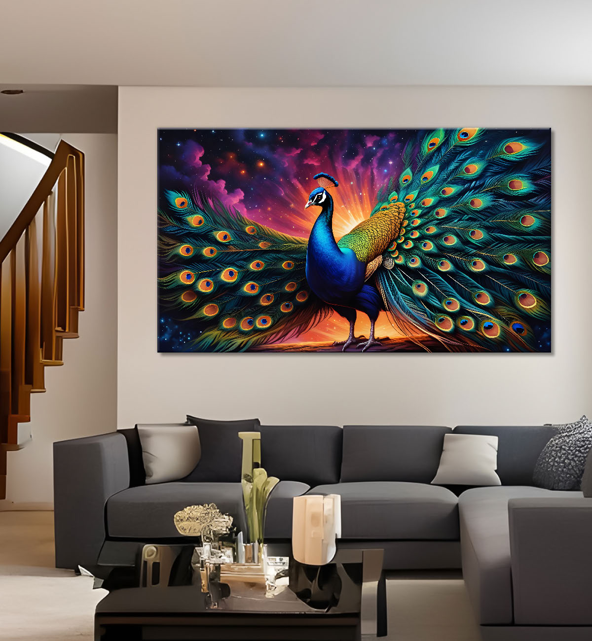 Peacock with the bright background painting Canvas Painting - Design - Peacock-25