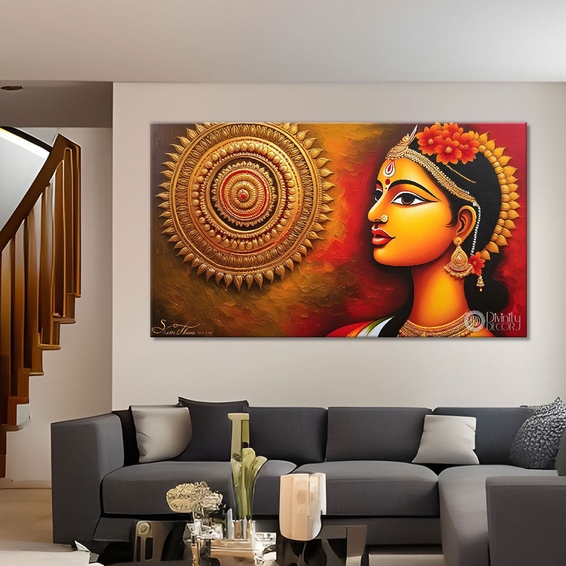 Lady face with one spiral pattern modern art Canvas Painting - Design - Modern-L-260