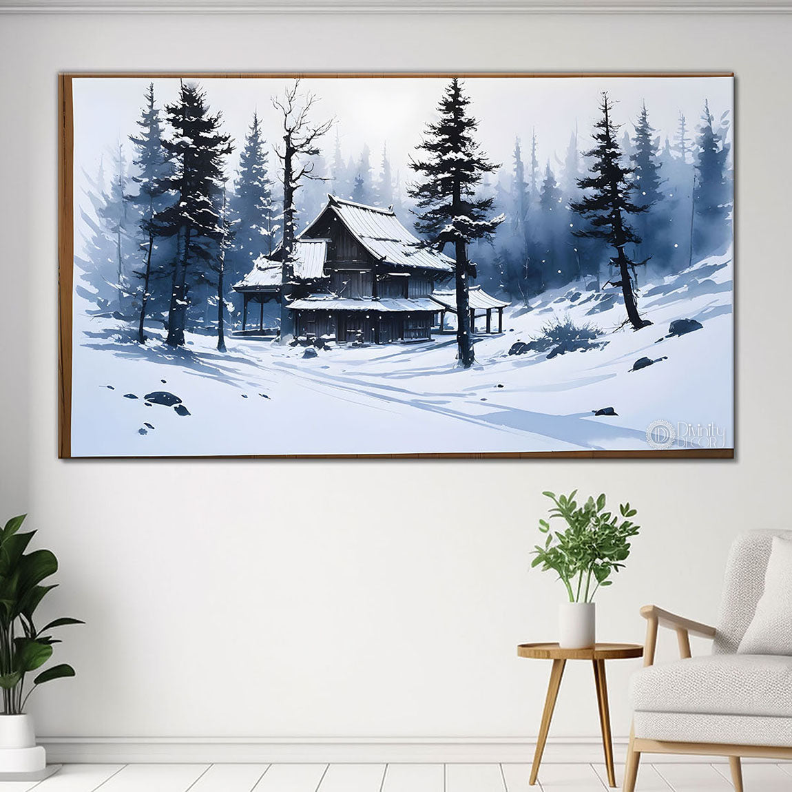 Trees and house in snow painting Canvas Painting - Nature Art -260