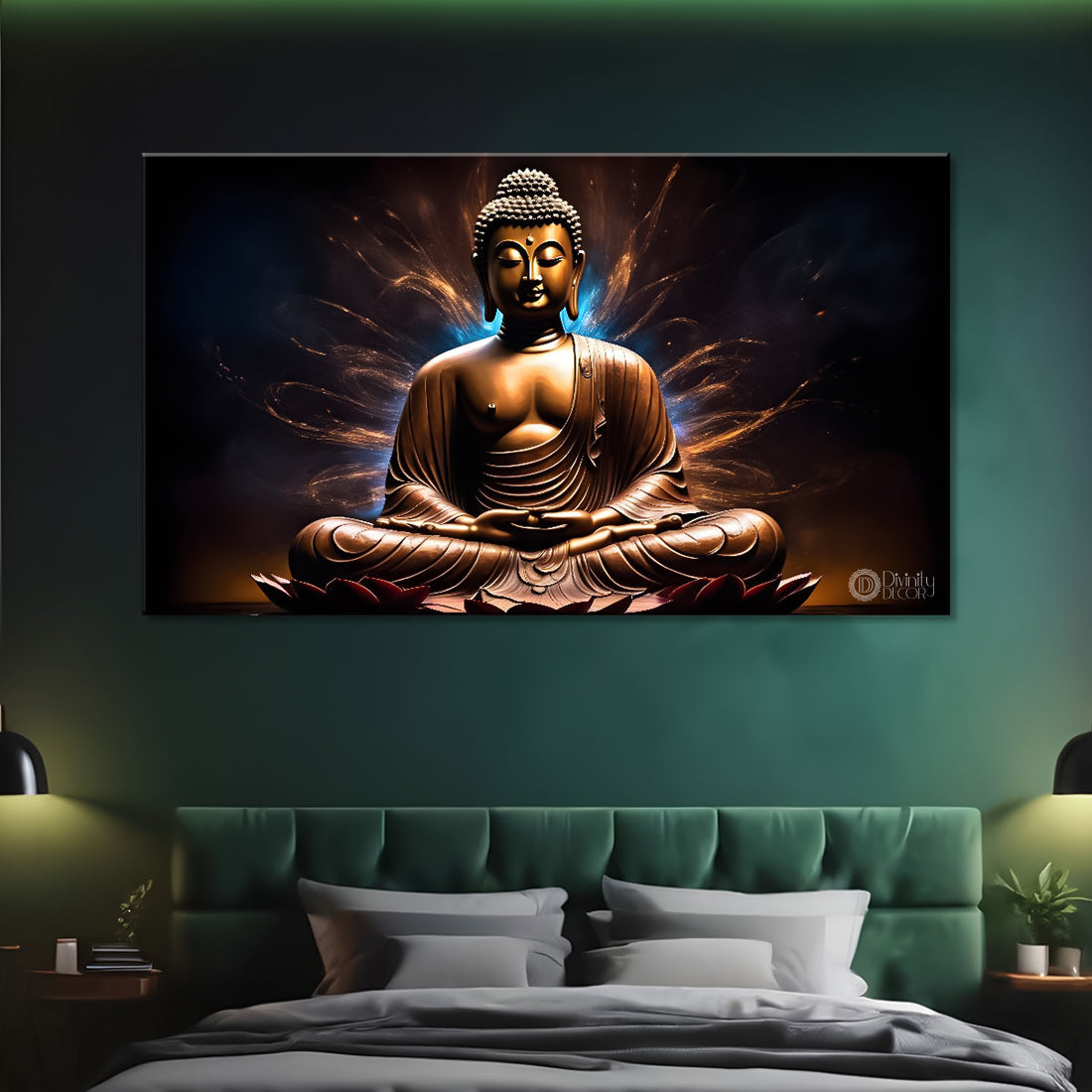 Golden buddha in dark background textured painting Canvas Wall Painting - Buddha-261