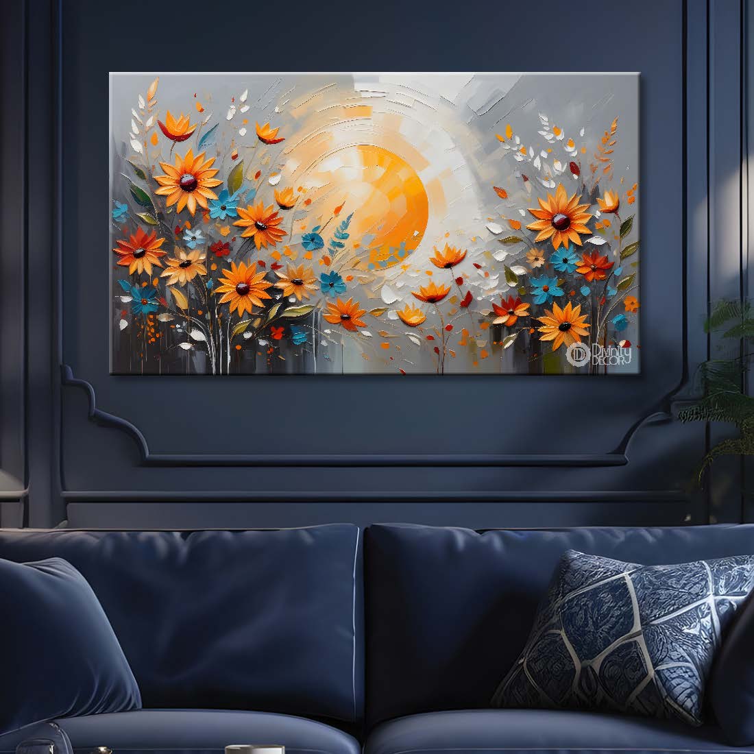 Orange flowers with the lake and sun background- Flower-261