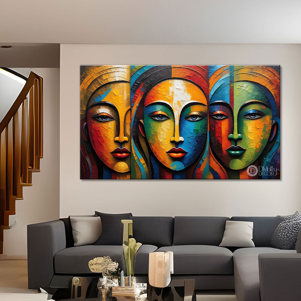 Multiple faces in textured modern art Canvas Painting - Design - Modern-L-261