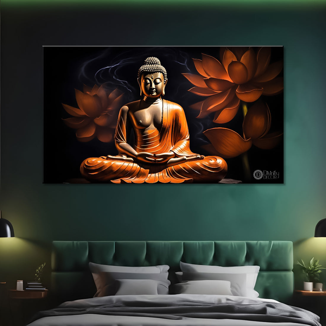 Golden buddha in the red and black background textured painting Canvas Wall Painting - Buddha-262