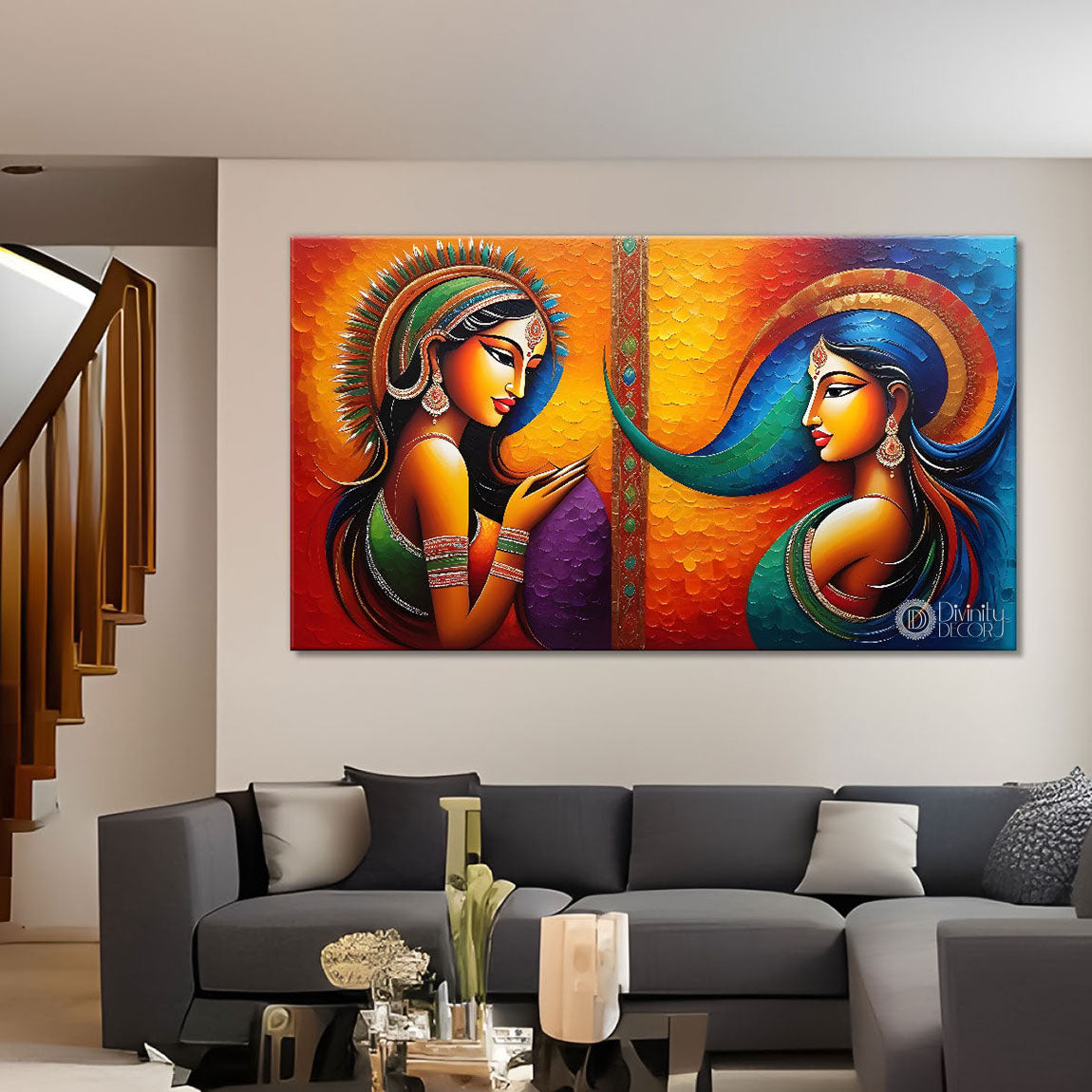 Two beautiful women textured modern Canvas Painting - Design - Modern-L-262