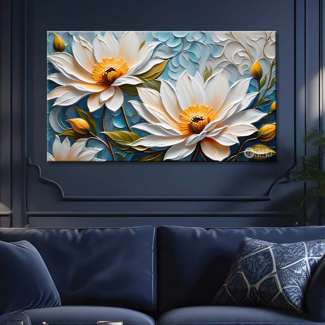 White flowers in the blue background- Flower-262