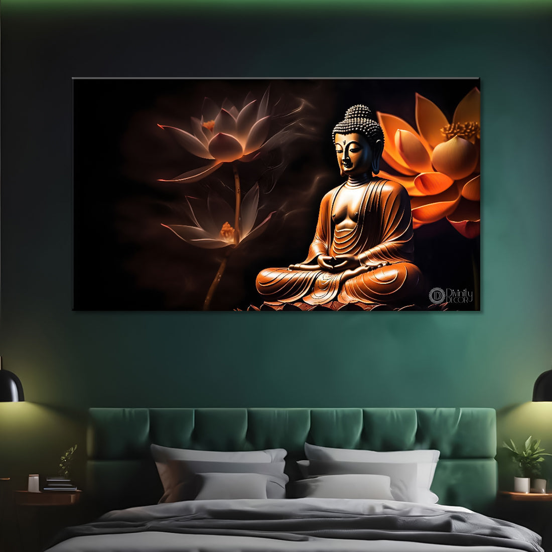 Golden buddha in orange background textured painting Canvas Wall Painting - Buddha-263