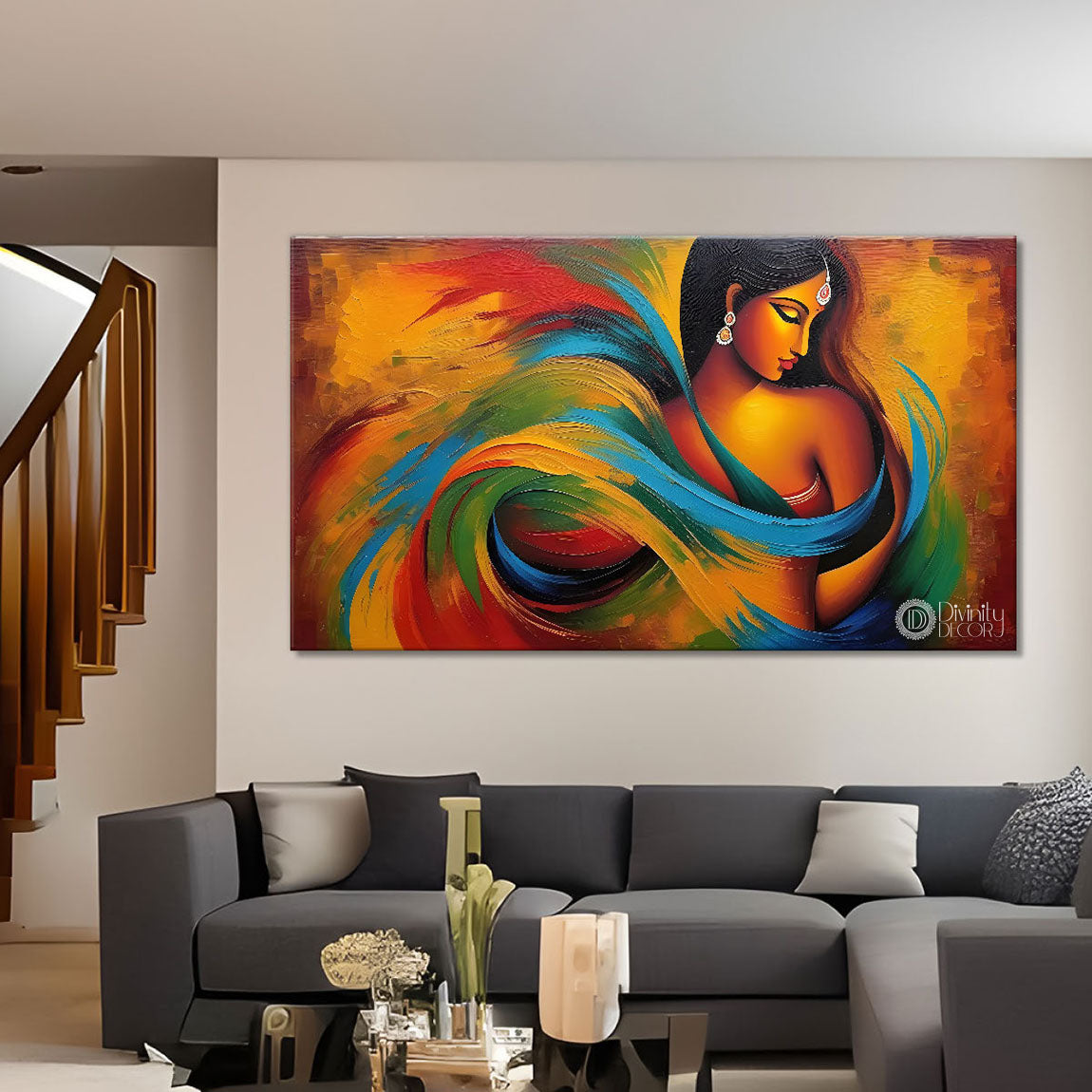 A lady in colors textured modern art Canvas Painting - Design - Modern-L-263