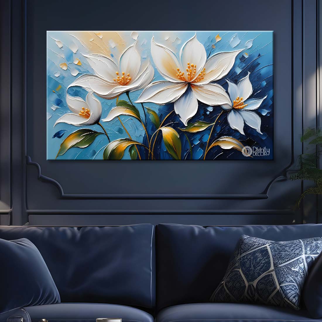 White flowers in the blue background- Flower-263