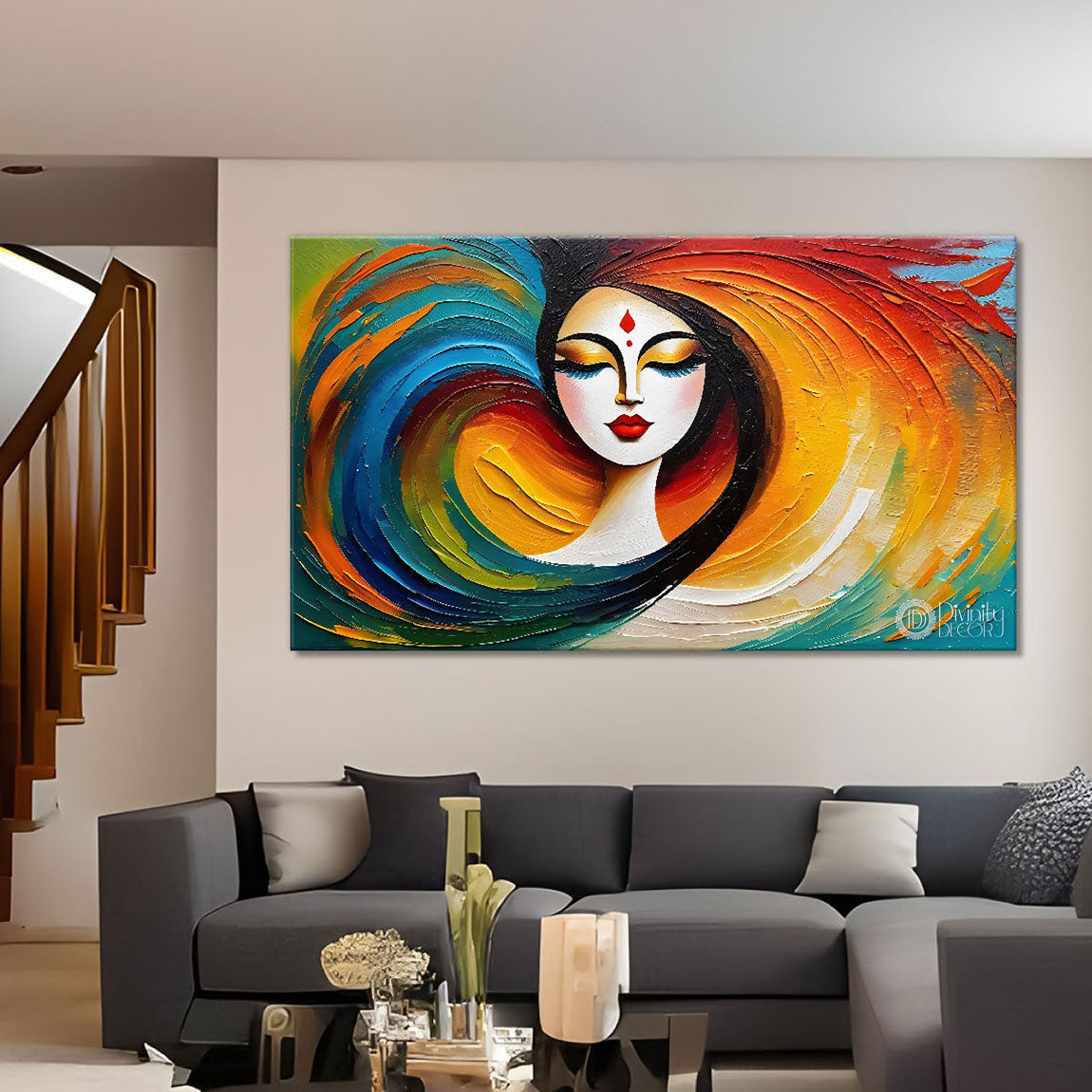 Woman in colors textured modern art Canvas Painting - Design - Modern-L-265