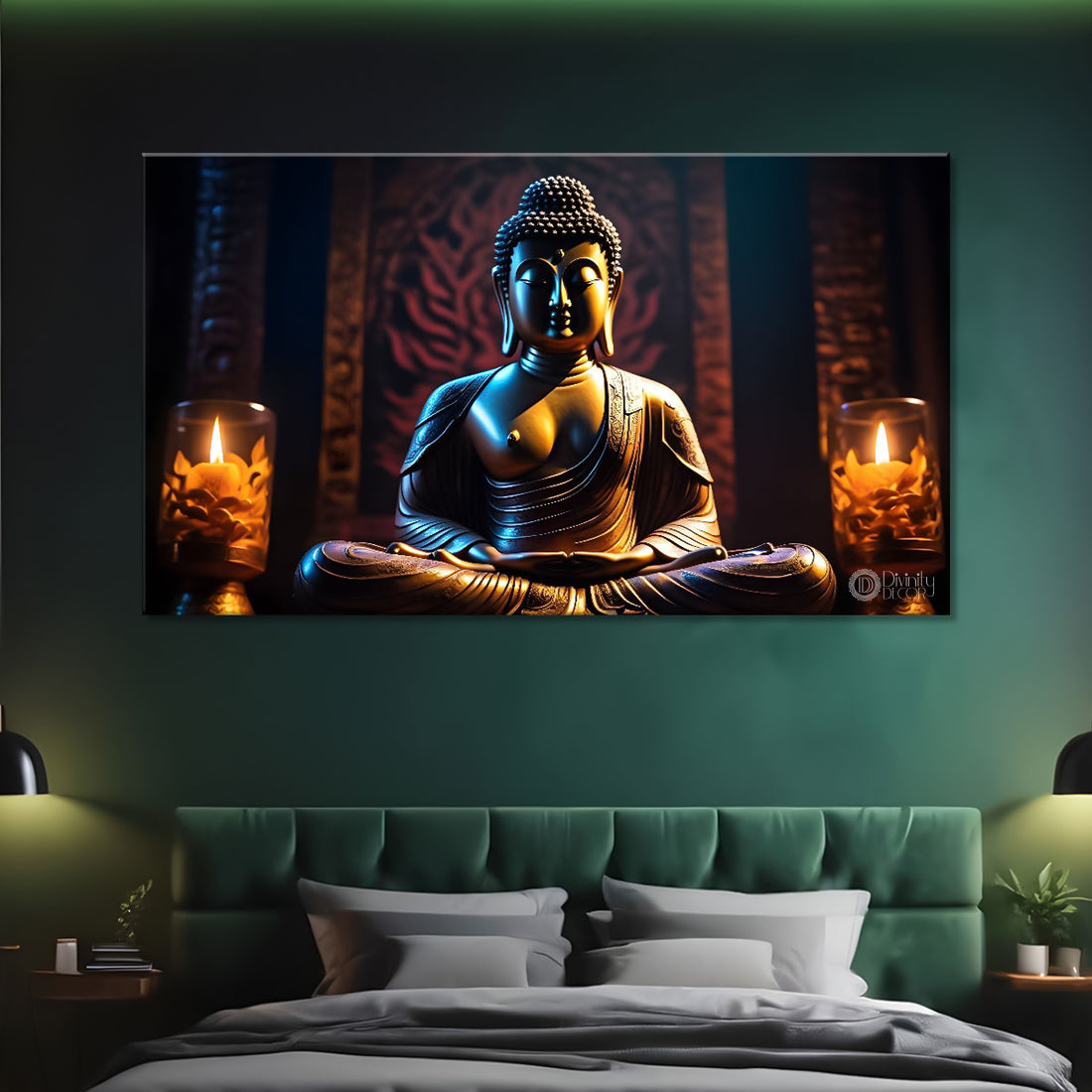Golden buddha with brown textured background painting Canvas Wall Painting - Buddha-266