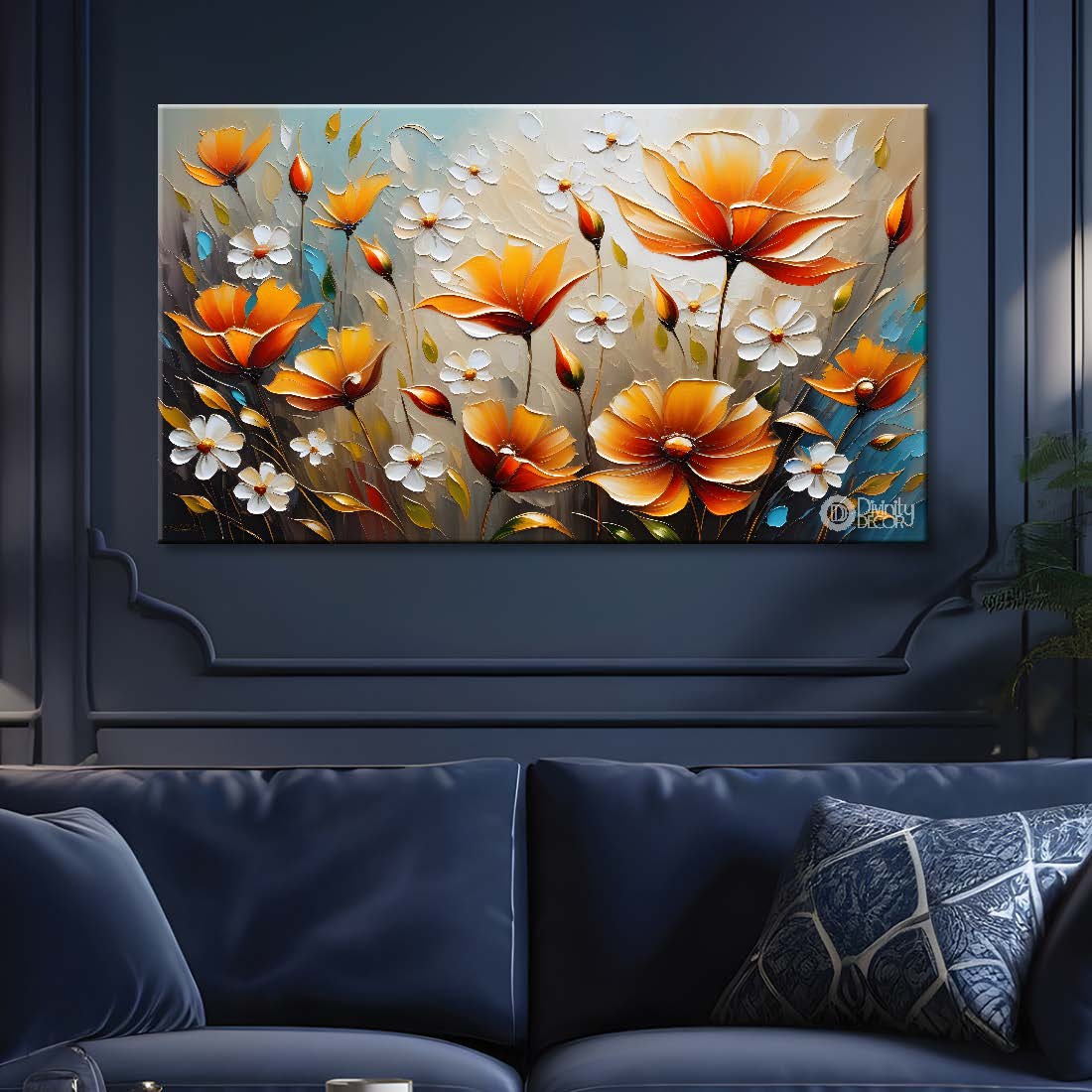 Orange flowers in the blue background- Flower-267