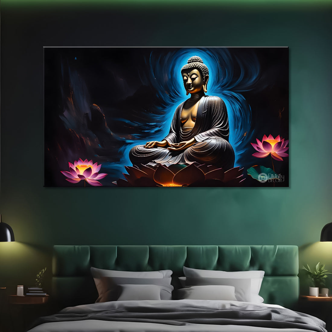 Buddha with dark and blue textured background painting Canvas Wall Painting - Buddha-268