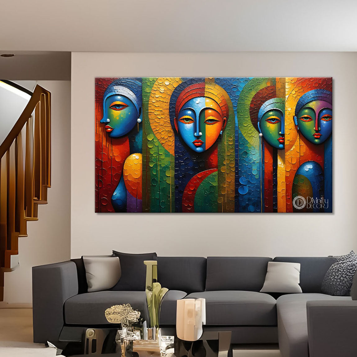 Human in different colors textured modern art Canvas Painting - Design - Modern-L-268