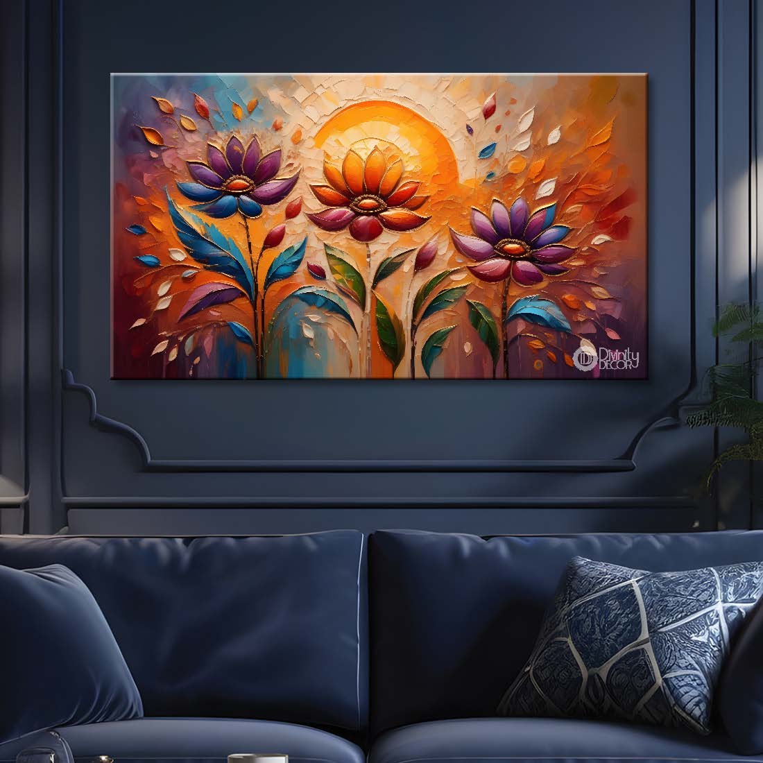 Purple flowers with sunrise background- Flower-269