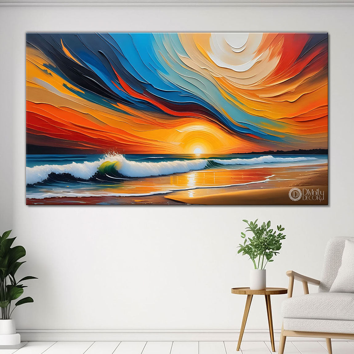 Colorful sky and sea painting Canvas Painting - Nature Art -269