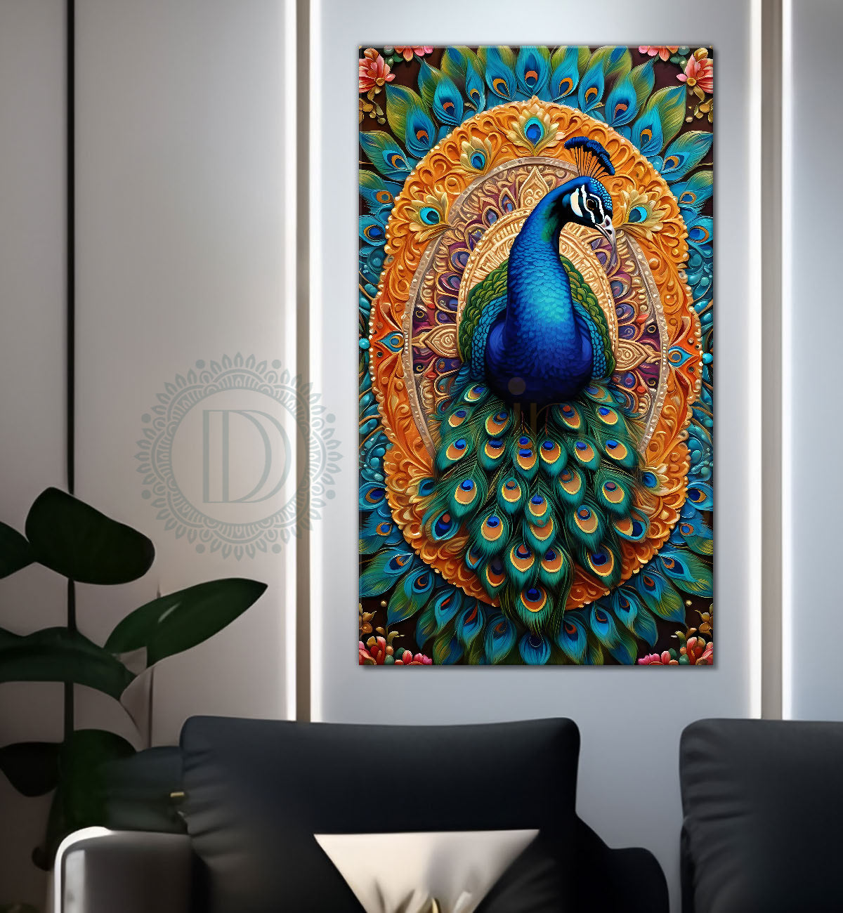 Peacock in bright colours modern art painting  - Design - Peacock-V-26