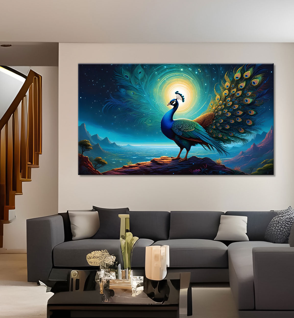 Peacock in the night modern art Canvas Painting - Design - Peacock-26