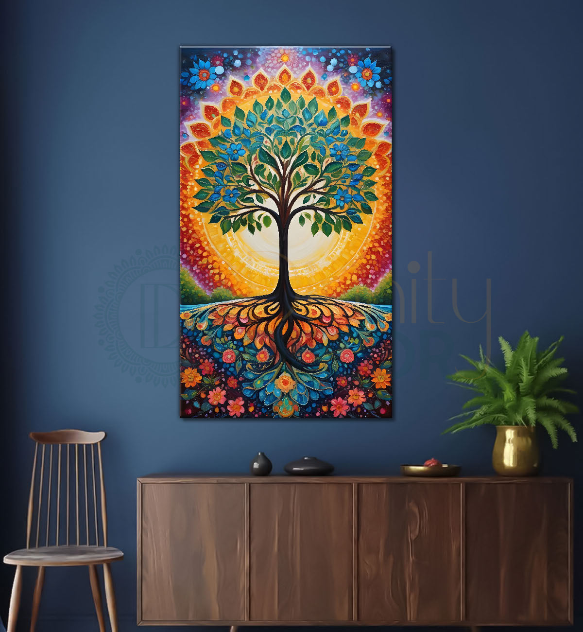 Tree with colourful flowers in bright background textured modern art Canvas painting - Tree-V-26