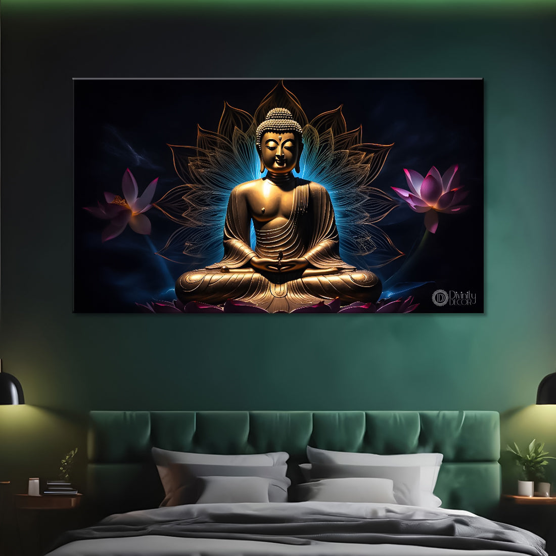 Buddha with dark and blue textured background painting Canvas Wall Painting - Buddha-271